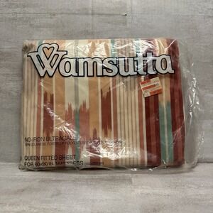 Wamsutta Vintage Queen Fitted‎ Sheet Southwest Clay Desert Abstract 80s 90s NOS